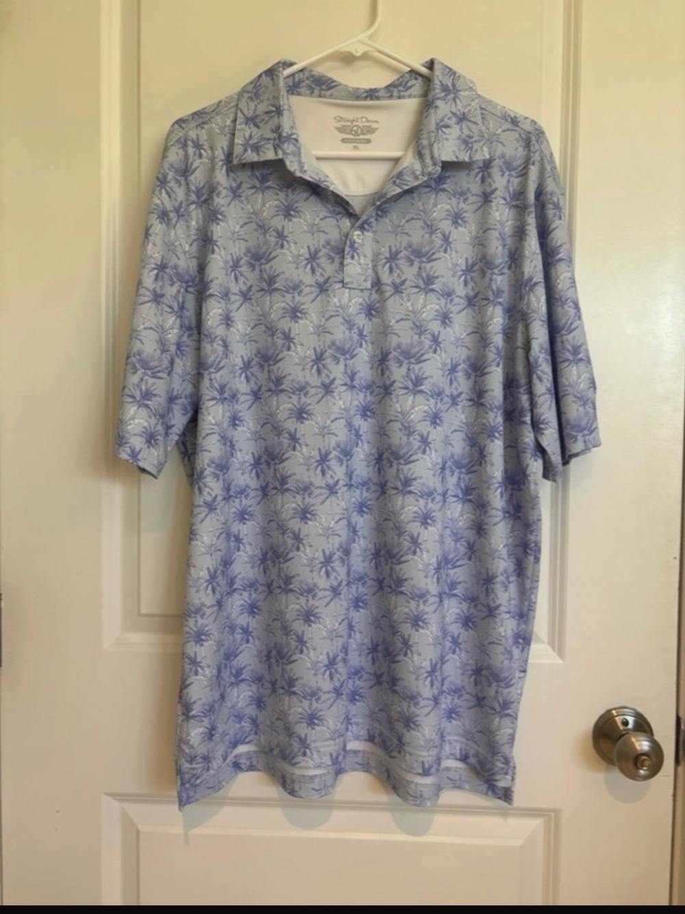Men's Light Blue Palm-Print Polo Shirt - Classic Casual